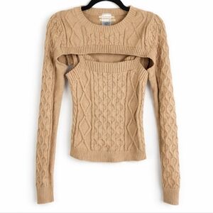 Anthro Cable Knit Shrug + Cami Set Beige XS Preppy Layered Bolero Sweater Outfit
